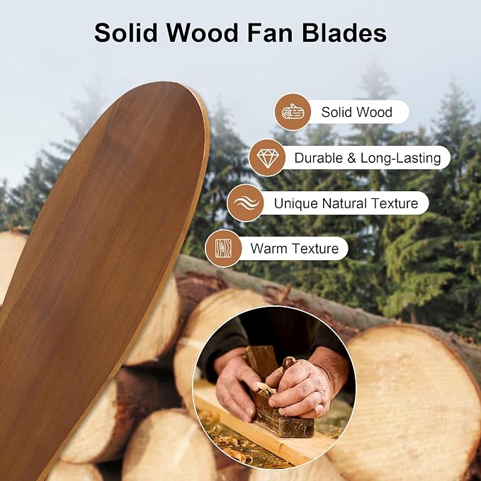 42 Inch Ceiling Fan with Light and Remote & APP Control, 3 Wooden Blades, 6 Wind Speeds, Quiet DC Motor, Indoor Flush Mount Ceiling Fan for Bedroom Living Room Farmhouse Patio