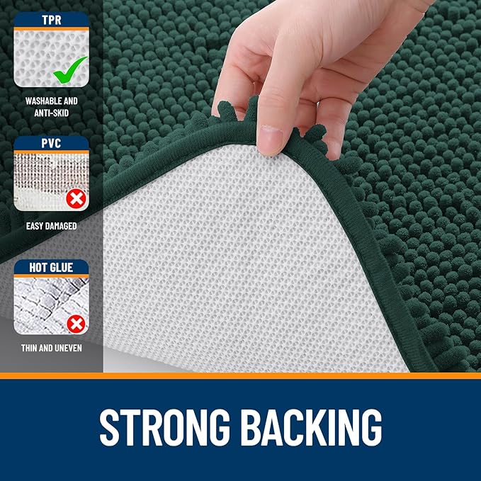 OLANLY Bathroom Rugs 35x24, Extra Soft Absorbent Chenille Bath Rugs, Rubber Backing Quick Dry, Machine Washable Bath Mats for Bathroom Floor, Tub and Shower, Home Decor Accessories, Blackish Green