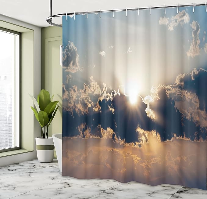 Ambesonne Landscape Shower Curtain, Sundown Through The Dark Clouds Summer Twilight Overcast Sky Scenic, Cloth Fabric Bathroom Decor Set with Hooks, 69" W x 75" L, Orange Night