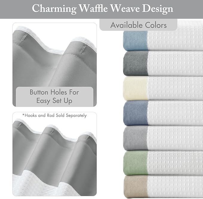 Madison Park Shower Curtain Spa Waffle Weave Long Shower Curtain for Bathroom 3M Scotchgard Moisture Management, Spa Quality Modern Shower Curtains for Bathroom, Long 72x78 Grey