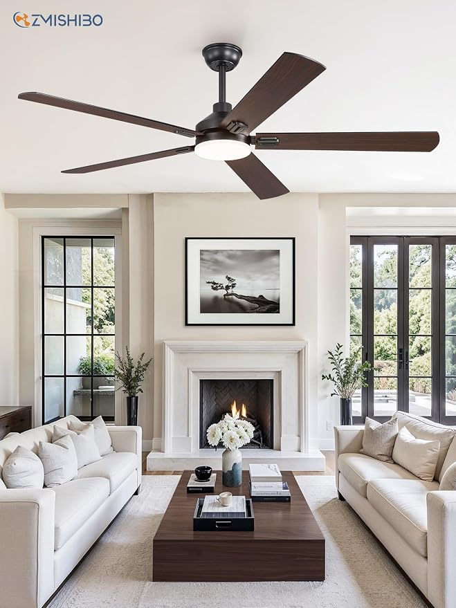 ZMISHIBO 60" Ceiling Fans with Lights, Black Modern Ceiling Fan with Remote, Farmhouse Indoor Ceiling Fan with Dual Finish Blades, Quiet & Strong Motor, Bright LED Light.