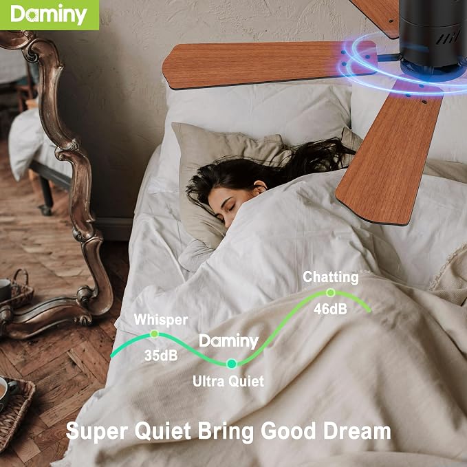 DAMINY 52 inch 5 Blades Black Ceiling Fans with Lights,Flush Mount,6CCT, Low Profile Ceiling Fan with Light and Remote Control,DC Motor,Ceiling Fan for Bedroom, Kitchen,Living Room,Indoor/Outdoor Use