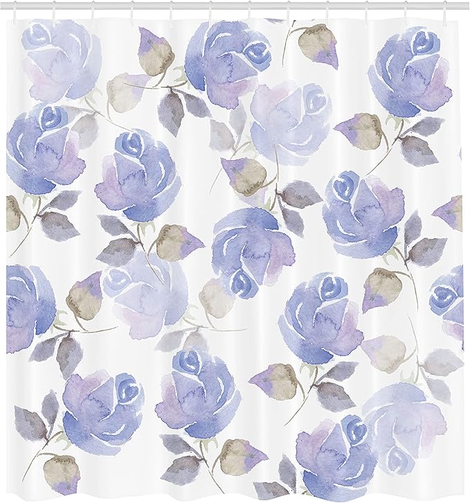 Ambesonne Rose Shower Curtain, Faint Watercolor Swirling Roses Botanical Female Novelty Wonders Art of Mother Earth, Cloth Fabric Bathroom Decor Set with Hooks, 69" W x 70" L, Eggshell Blue