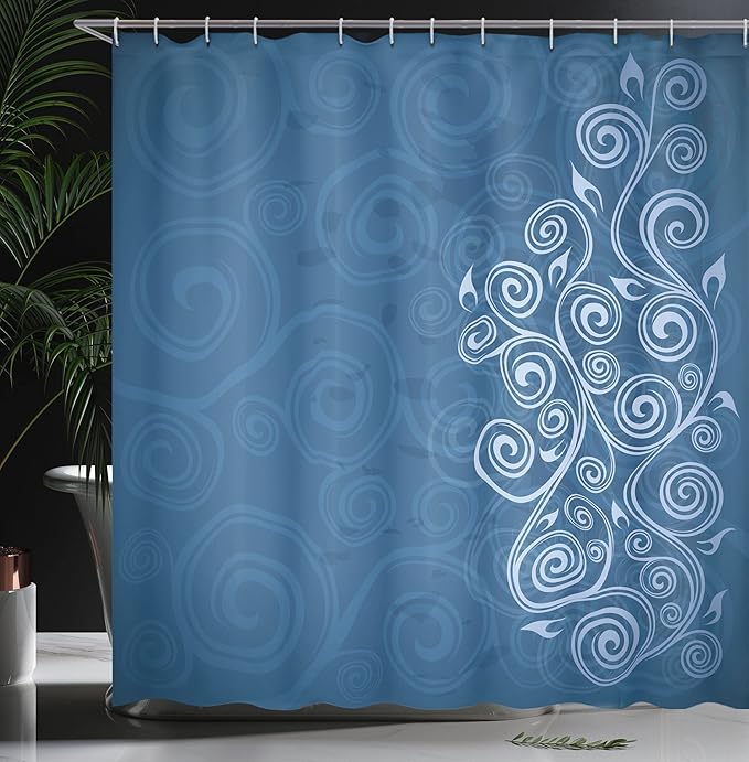 Ambesonne Ornamental Shower Curtain, Floral Swirls Ivy Image Ombre Details Grunge Backdrop Flower Illustration, Cloth Fabric Bathroom Decor Set with Hooks, 69" W x 70" L, Dark Sky
