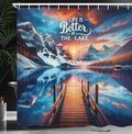Ambesonne Life is Better at The Lake Shower Curtain, Winter Cabin Scenery Tranquil Mountains Dramatic Clouds, Cloth Fabric Bathroom Decor Set with Hooks, 69" W x 84" L, Orange Azure Blue