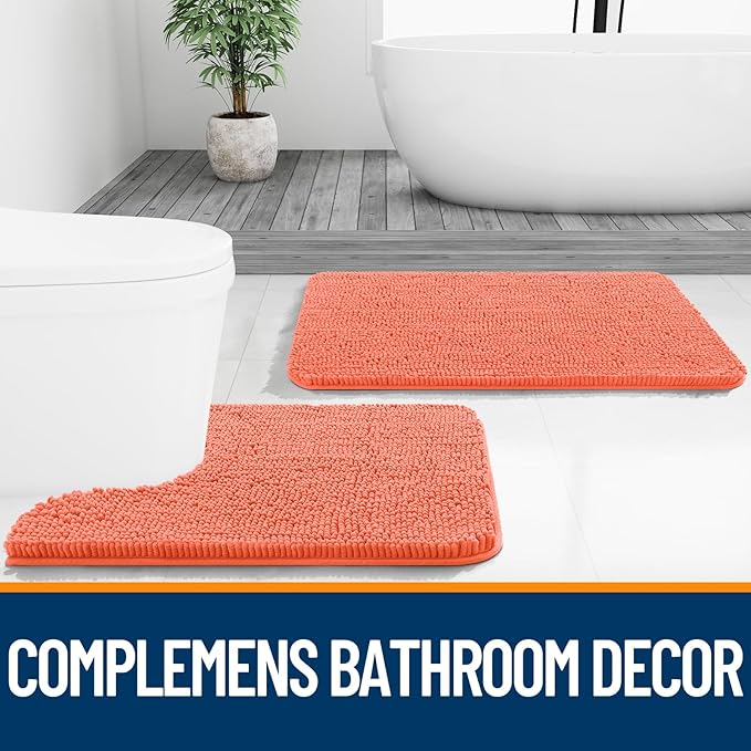 OLANLY Large Bathroom Rugs 40x32, Extra Soft Absorbent Chenille Bath Rugs, Rubber Backing Quick Dry, Machine Washable Bath Mats for Bathroom Floor, Tub and Shower, Home Decor Accessories, Coral