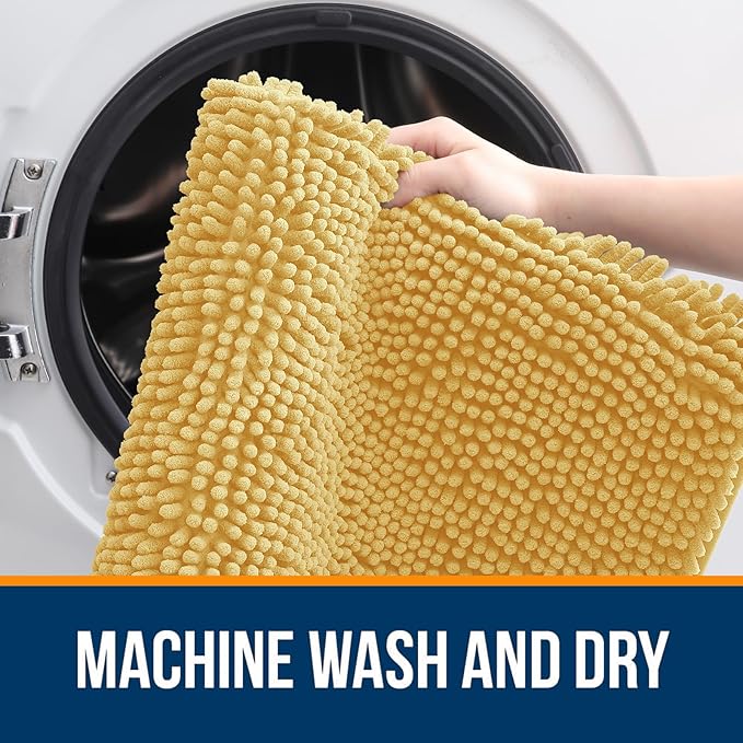 OLANLY Large Bathroom Rugs 44x32, Extra Soft Absorbent Chenille Bath Rugs, Rubber Backing Quick Dry, Machine Washable Bath Mats for Bathroom Floor, Tub and Shower, Home Decor Accessories, Yellow