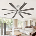 72 Inch Brushed Nickel Modern Ceiling Fan No Light with Remote, Outdoor Ceiling Fans Without Light with Quiet Reversible DC Motor, 6 Speeds, 8 Blades Large Ceiling Fan for Patios, Living Room, Garage