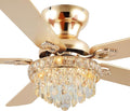 GJeg Crystal Ceiling Fan Fandelier with Lights-Ceiling Fans with Remote Control,Modern Ceiling Fan with Noiseless DC Reversible Motor,Dining Room,Living Room(52" Gold)