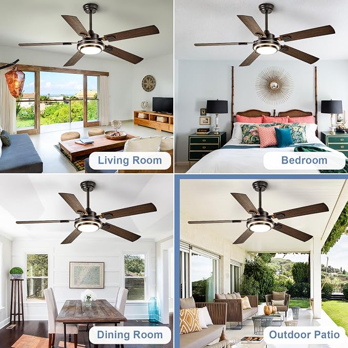 Depuley 52-Inch Ceiling Fan with Light: Walnut Ceiling Fans with 5 Blades Dual Finish Reversible - Farmhouse Ceiling Fan with Remote Control Noiseless for Living Room Outdoor Patios