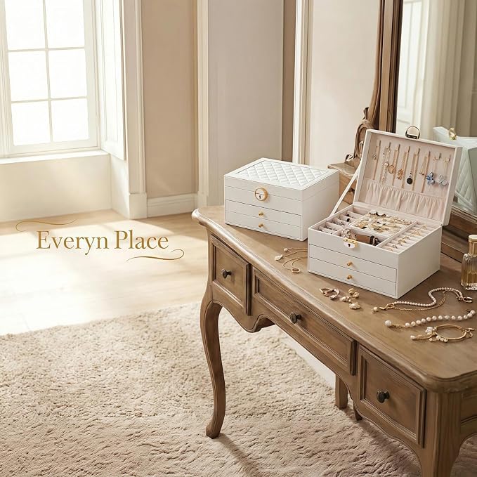 3 Layer Jewelry Box Organizer with Drawers, Lockable Holder for Women Girls | Large Capacity Storage Case with Velvet Lining, Earring Slots, Ring Cushions, Necklace Hooks, Elegant Gift for Mom