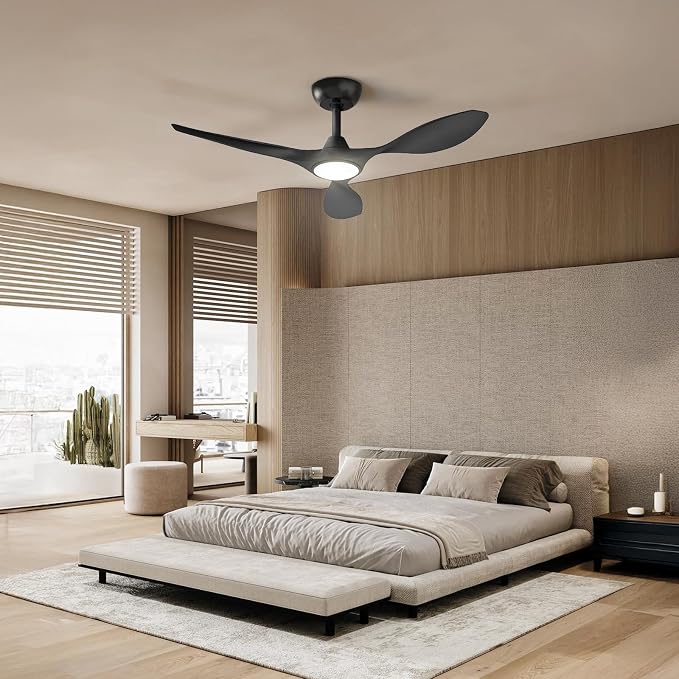 Roomratv Ceiling Fans with Lights and Remote Control,Quiet Noiseless Reversible DC Motor,6 Speeds,Timers, 3 CCT, Indoor Use, Plastic Blades,42 Inch Black Modern Ceiling Fan for Bedroom Living Room