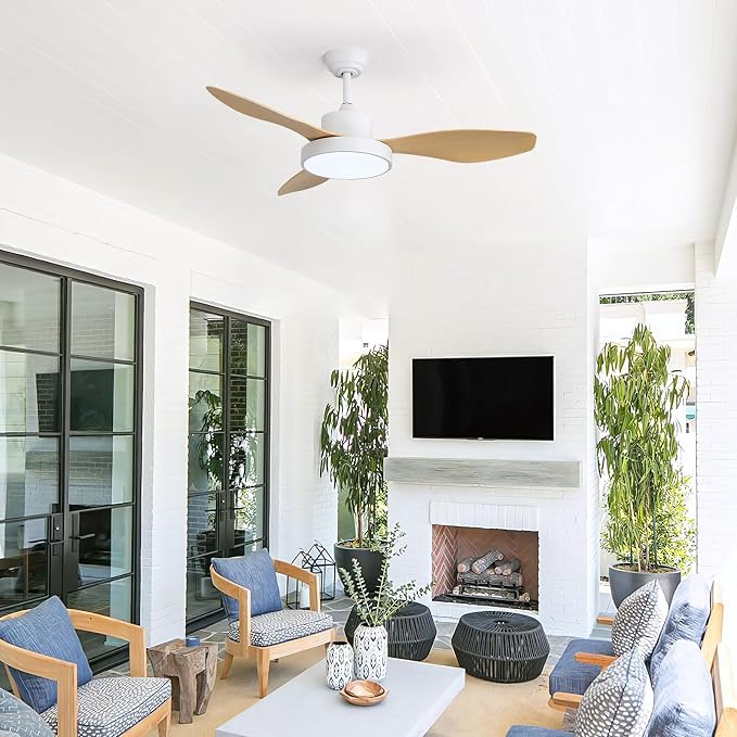 Sofucor 47 Inch Ceiling Fan with Lights and Remote Modern Outdoor White LED Ceiling Fans with Large Light Fixture Dimmable 6 Speeds Reversible DC Motor &Timing for Patio Bedroom Living Room Office