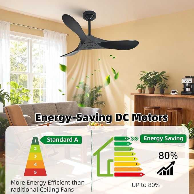 Outdoor Ceiling Fan Without Light, 42Inch Smart Ceiling Fan with Remote & Voice Control for Compatible with Alexa/Google, 3-Blade Solid Wood Fan, Quiet DC Motor, 6 Speeds for Patio, Farmhouse