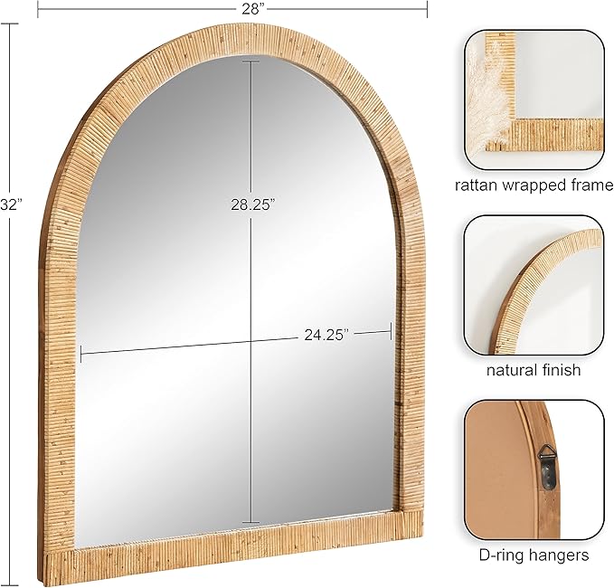 Kate and Laurel Rahfy Boho Arch Rattan Mirror