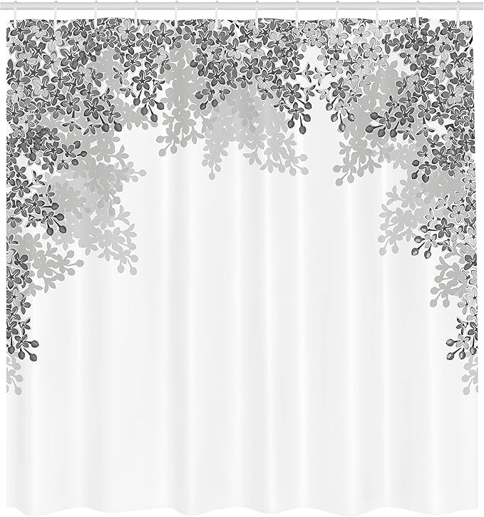 Ambesonne Flower Shower Curtain, Framing Lilac Flowers in Blossom Vernal Season Soothing Color Shades Artwork, Cloth Fabric Bathroom Decor Set with Hooks, 69" W x 84" L, Dimgray White