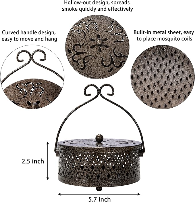 MyLifeUNIT Mosquito Coil Holder, Retro Portable Mosquito Incense Burner for Home and Camping (Bronze)