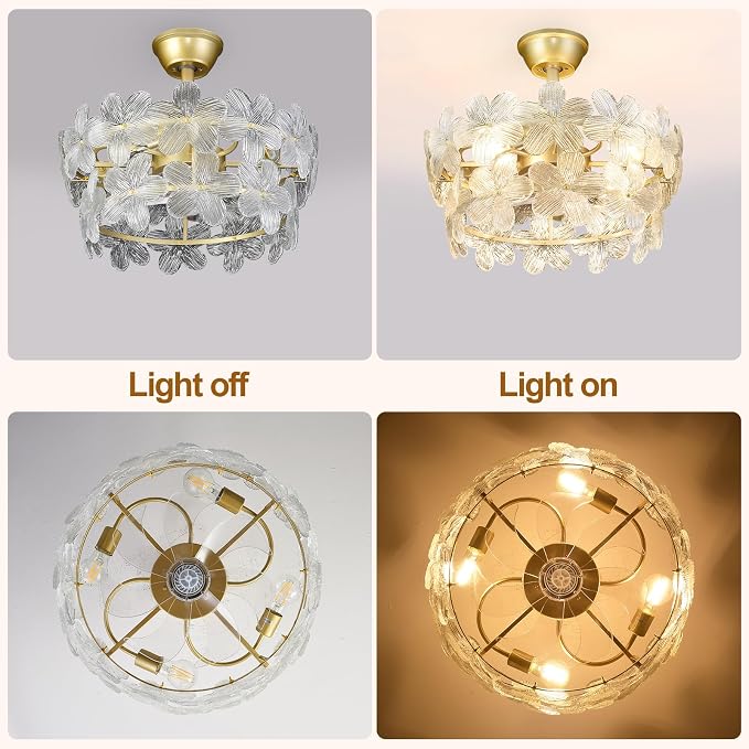 Depuley Bedroom Ceiling Fan with Lights: 20" Gold Chandelier Small Fan with Remote Control - Modern Flower Fandelier for Girl's Bedroom Living Room Nursery (E26 Bulbs Not Included)