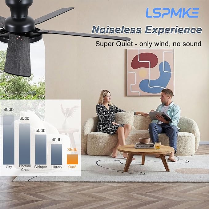 Ceiling Fans with Lights, 52 inch Flush Mount Ceiling fan with Remote Control/APP, Low Profile Ceiling Fan with 5 Blade Reversible, 3CCT, Dimmable, Modern Fan Light for Bedroom, Living Room