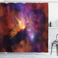 Ambesonne Outer Space Shower Curtain, Space Stars and Nebula Gas and Dust Cloud Celestial Solar Galaxy System, Cloth Fabric Bathroom Decor Set with Hooks, 69" W x 84" L, Purple Red Orange