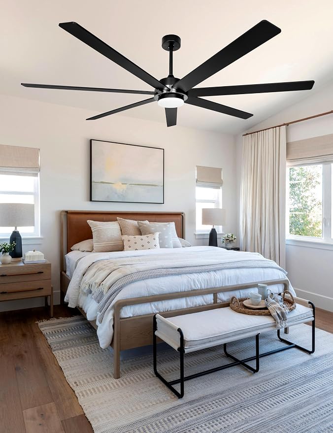 Minislak 72" Black Smart Ceiling Fan with Light and Remote via WIFI Alexa APP Control,6 Speed Quiet DC Motor,Dimmable,Indoor Outdoor Ceiling Fans for Patios or Bedroom,Living room