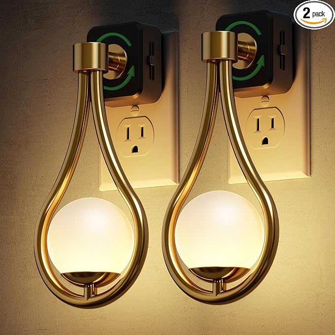 L LOHAS LED Night Lights Plug Into Wall 2 Pack, Dusk to Dawn Sensor | Soft White 3000K Nightlight, 0-100LM Adjustable Brightness 330°Rotating Plug in Night Light Bathroom Hallway Bedroom Stairway