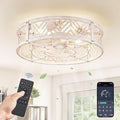 LEDIARY 20" Caged Ceiling Fan with Light, Small Flush Mount Ceiling Fan with App&Remote, Low Profile Bladeless Ceiling Fan Light Fixture 6 Speed, Reversible and Quiet Motor-White Gold