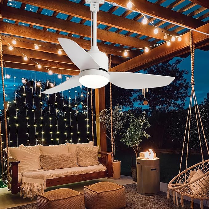 Depuley Outdoor Ceiling Fan with Light: 42 Inch White Waterproof Gazebo Fans with Lights Outdoor Hanging - Plug in Remote App Control for Patio Indoor Farmhouse Porch - 6 Speed Reversible DC Motor