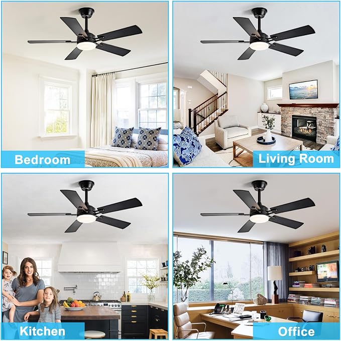 Depuley 42-inch Ceiling Fan with Light: Black Ceiling Fan for Living Room Indoor Outdoor - Modern Ceiling Fan with Remote Control 3CCT Dimmable Noiseless 5 Reversible Walnut Blades 6 Speeds Timer