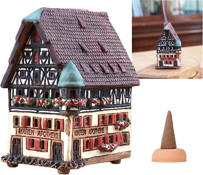Ceramic Houses and Villages Collection - Handmade House Collectible Miniature of The Original Marienapotheke in Rothenburg Germany - Cone Incense Holder R278
