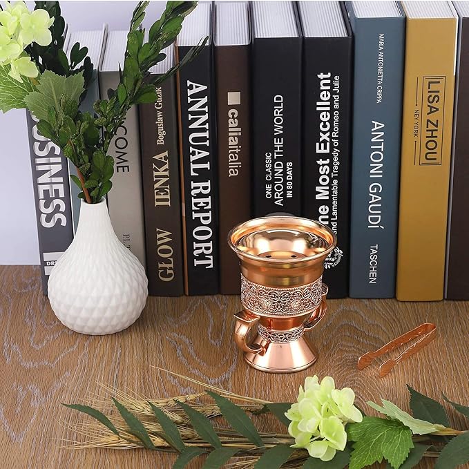 Metal Frankincense Resin Incense Burner, Incense Censer, Portable Bakhoor Burner, Charcoal Bakhoor Burner, Myrrh Burner with Tongs for Yoga, Spa Aromatherapy (Rose Gold)