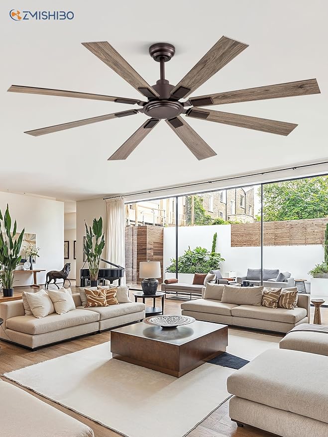 ZMISHIBO 65 Inch Oil Rubbed Bronze Ceiling Fans No Light with Remote, Indoor/Outdoor Farmhouse Ceiling Fan Without Light for Living Room Patio, 6 Speed Reversible Quiet DC Motor, Dual Finish Blades