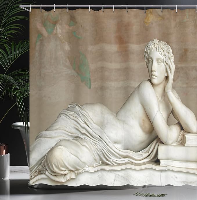 Ambesonne Retro Shower Curtain, Detail from The Tomb of Pisa Campo Santo Italian Mathematician and Physicist Historic Museum Antique, Cloth Fabric Bathroom Set with Hooks, 69" W x 70" L, Ivory Tan