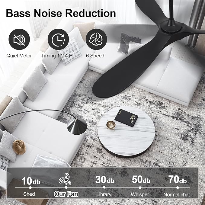 ABZ Ceiling Fans without Lights - 60 Inch Ceiling Fan no Light, Black 3 Blade Solid Wood Indoor Outdoor Ceiling Fan with Remote Control for Patios Living Room Bedroom