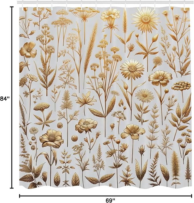 Ambesonne Vintage Shower Curtain, Composition of Nostalgic Tone Wildflowers and Leaves Medieval Art Witchy, Cloth Fabric Bathroom Decor Set with Hooks, 69" W x 84" L, Dark Khaki Pale Grey