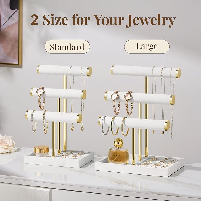 Jewelry Organizer Stand Display, 3 Tier Velvet Bracelet Holder, White | Jewelry Organizers and Storage | Jewelry Tree | Jewelry Towers for Necklaces, Bracelets, Earrings, Rings