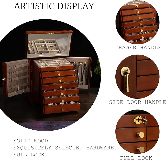 Wooden Jewelry Box,jewelry boxes for women large,jewlrey box&organizers with necklace hanger,jewerly organizer,9-layer large capacity jewelry storage box for jewelry