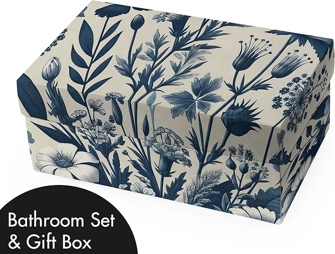 Ambesonne Navy Blue Bathroom Decor Set 4 Pcs Including Shower Curtain with Hooks Bath Mat Soap Dispenser Toothbrush Holder in Box Essentials & Accessories, Boho Daisy Art, Dark Slate Blue Coconut