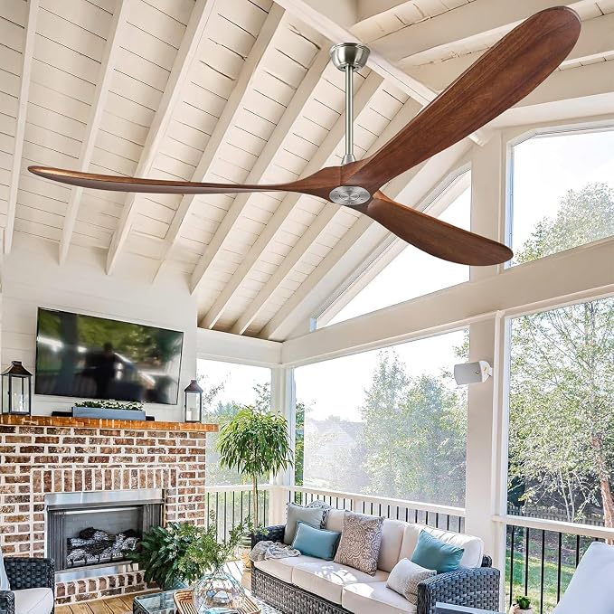 Haipeel Wood Ceiling Fans without Lights, 84 Inch Extra Large Ceiling Fan no Light with Remote, High CFM Indoor Outdoor Ceiling Fan no Light 3 Blade Propeller for Patio Farmhouse Garage, Silver&Walnut