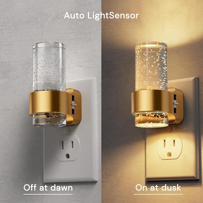 L LOHAS LED Night Lights Plug into Wall, 2 Pack Mini Dimmable Night Light | Dusk-to-Dawn, Soft White/Cool White/Amber 3 Light Color, 0-100LM Adjustable Brightness, Bubble Nightlight for Hallway
