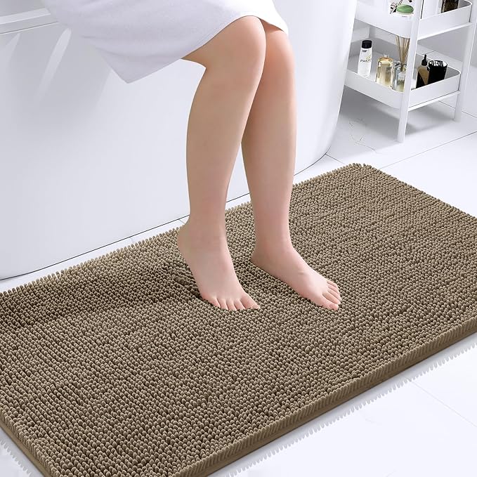 OLANLY Large Bathroom Rugs 40x24, Extra Soft Absorbent Chenille Bath Rugs, Rubber Backing Quick Dry, Machine Washable Bath Mats for Bathroom Floor, Tub and Shower, Home Decor Accessories, Tan