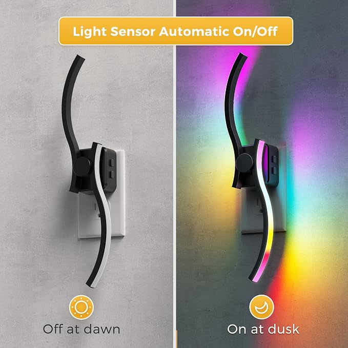L LOHAS LED Night Light, 2 Pack Night Lights Plug into Wall | Modern Nightlight with Dusk to Dawn Sensor, 3000K & RBG Dimmable Wave Plug in Night Light, for Bedroom Bathroom Hallway