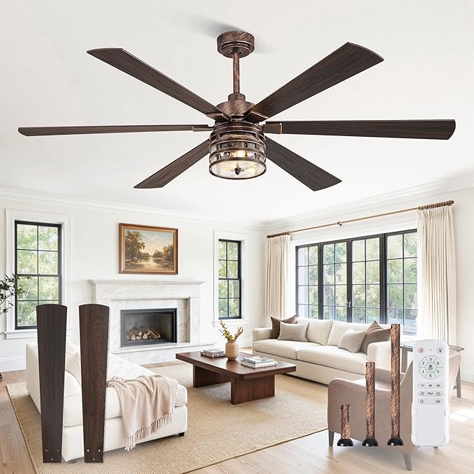 Fanbulous 65 Inch Large Farmhouse Ceiling Fan with Light & Remote,Black | Powerful 6-Speed Reversible DC Motor, Industrial 6 Dual Finish Blades, Ideal for Living Room, Bedroom, Patio, Garage