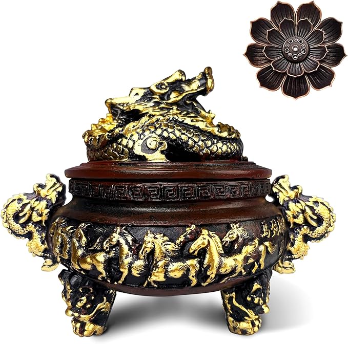 Incense Burner, Dragon Resin Burner, Incense Burner with Lid and Stand Accessories, Suitable for Indoor and Outdoor use, Housewarming Gift Idea,Feng Shui Home Decoration (red)