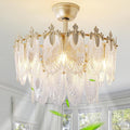 20" Gold Fandelier Ceiling Fan with Light, Gold Crystal Chandelier Ceiling Fans with Lights and Remote Control, Mid Century Enclosed Caged with 6 Speeds for Bedroom, Nursery, Living Room