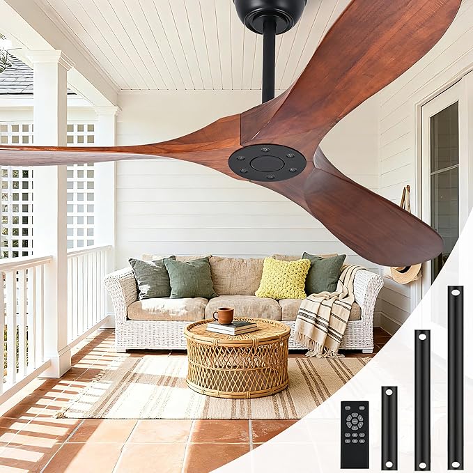 72 Inch Ceiling Fan No Light, Wood Outdoor Ceiling Fans for Patios Living Room Gazebo Porch, Indoor Modern Exterior Extra Large Ceiling Fan without Lights with Downrod(Walnut)