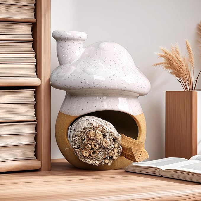 Mushroom Incense Holder, Ceramic Palo Santo Holder – Suitable for Burning Sage & Palo Santo - Mini Chimenea-Style Burner, an Incense Burner for Spiritual Meditation, Yoga or Home Decoration