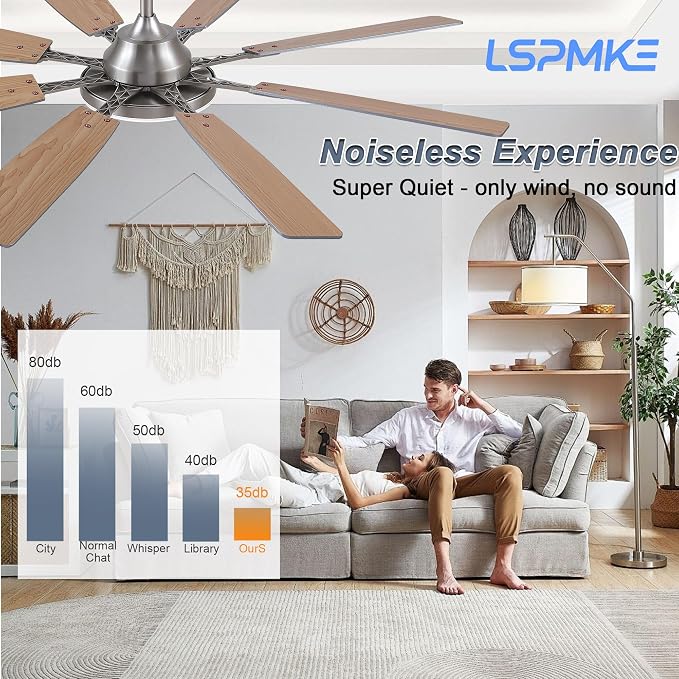 Ceiling Fan With Light & Remote Indoor/Outdoor Use 60 Inch Nickel | Reversible DC Motor,3CCT, Dimmable, Timer, Noiseless,Ceiling Fan for Bedroom Living Room