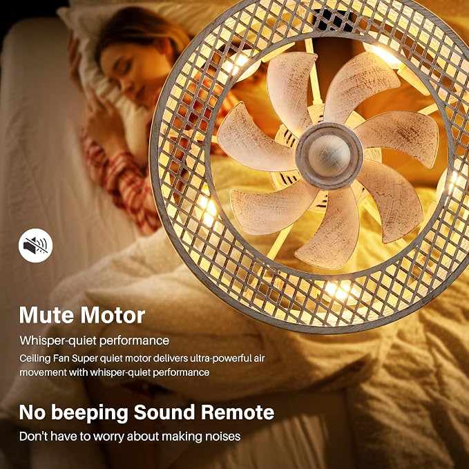 REDSTAR Caged Ceiling Fans with Lights, White Industrial Ceiling Fan with Light and Remote, Farmhouse Ceiling Fan Light for Living Room, Bedroom, Kitchen (Modern Minimalist W)