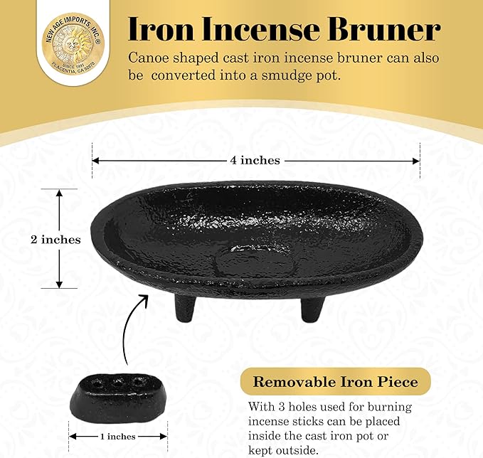 Cast Iron Incense Burner 4" L 2" H, Ideal for smudging, Incense Burning, Ritual Purpose, Decoration etc. (4" L)